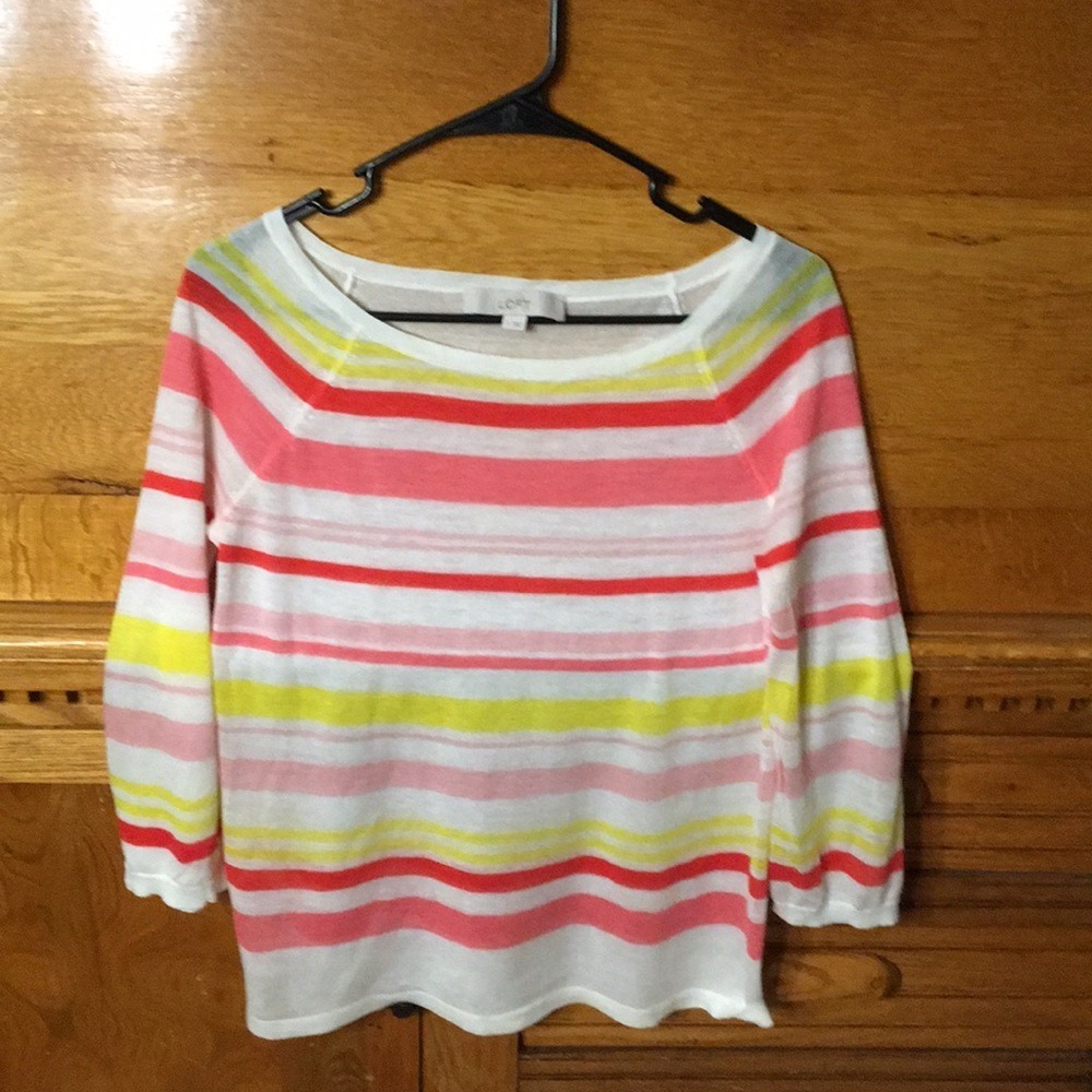 LOFT Spring Summer Pink Yellow Striped Lightweight Knit Sweater Soft Girl Pastel